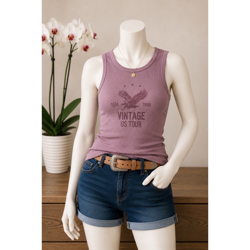 Hippie Rose Mauve Eagle Vintage US Tour Ribbed Tank‎ Top Small HF4K14661